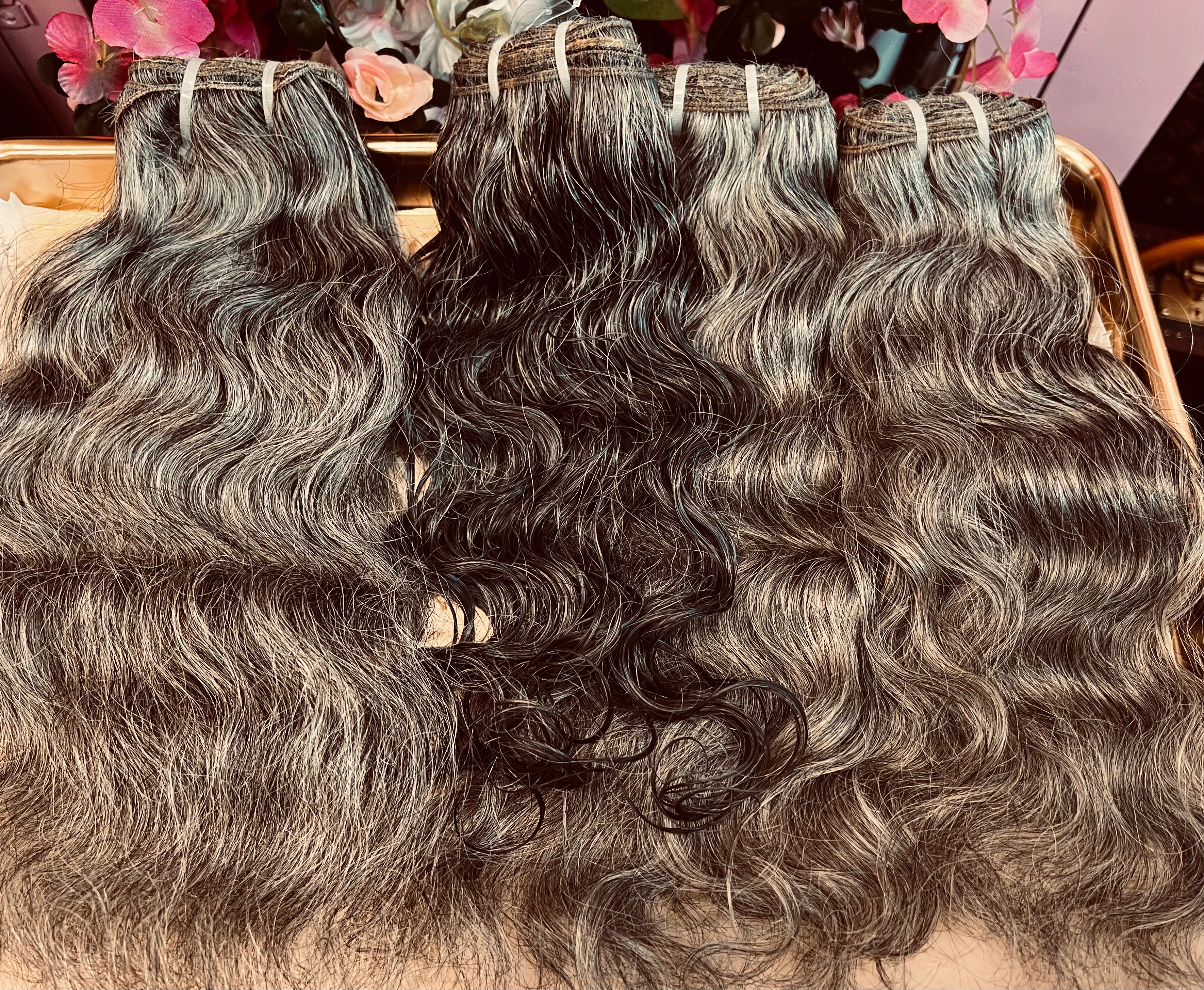 Raw Salt/Pepper Gray Indian Temple Curly Bundles (Single Donor) sold per 1 bundle