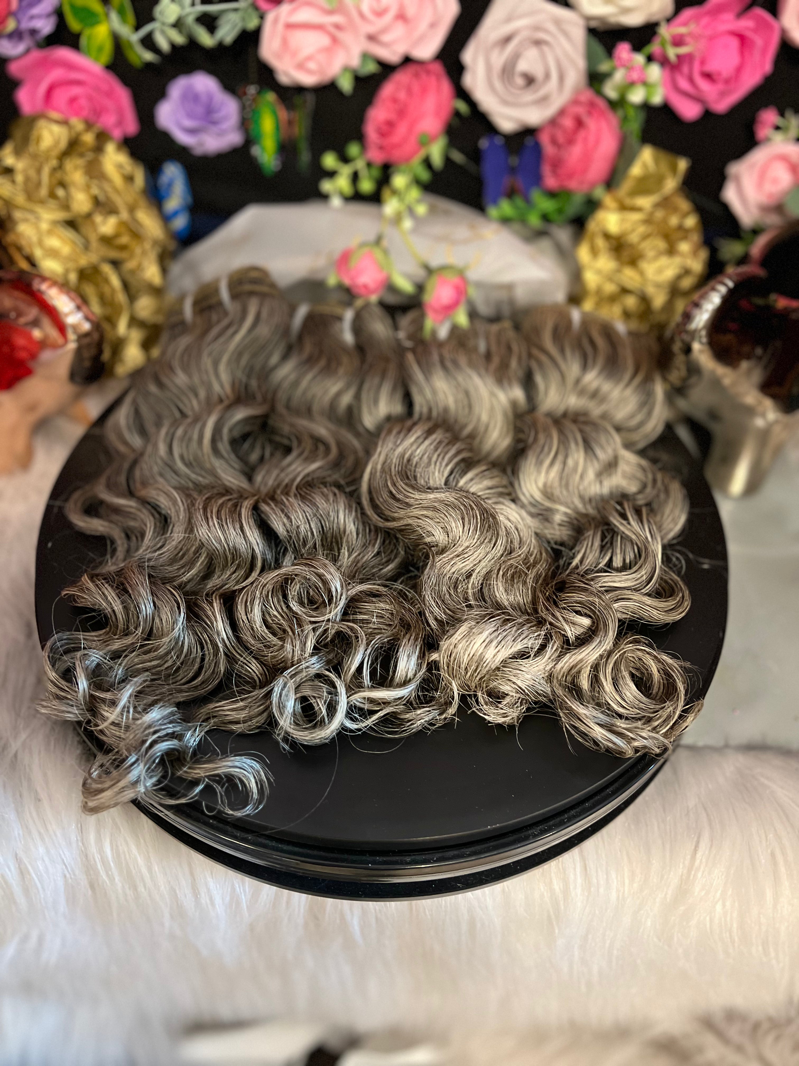 Raw Salt/Pepper Gray Indian Temple Curly Bundles (Single Donor) sold per 1 bundle