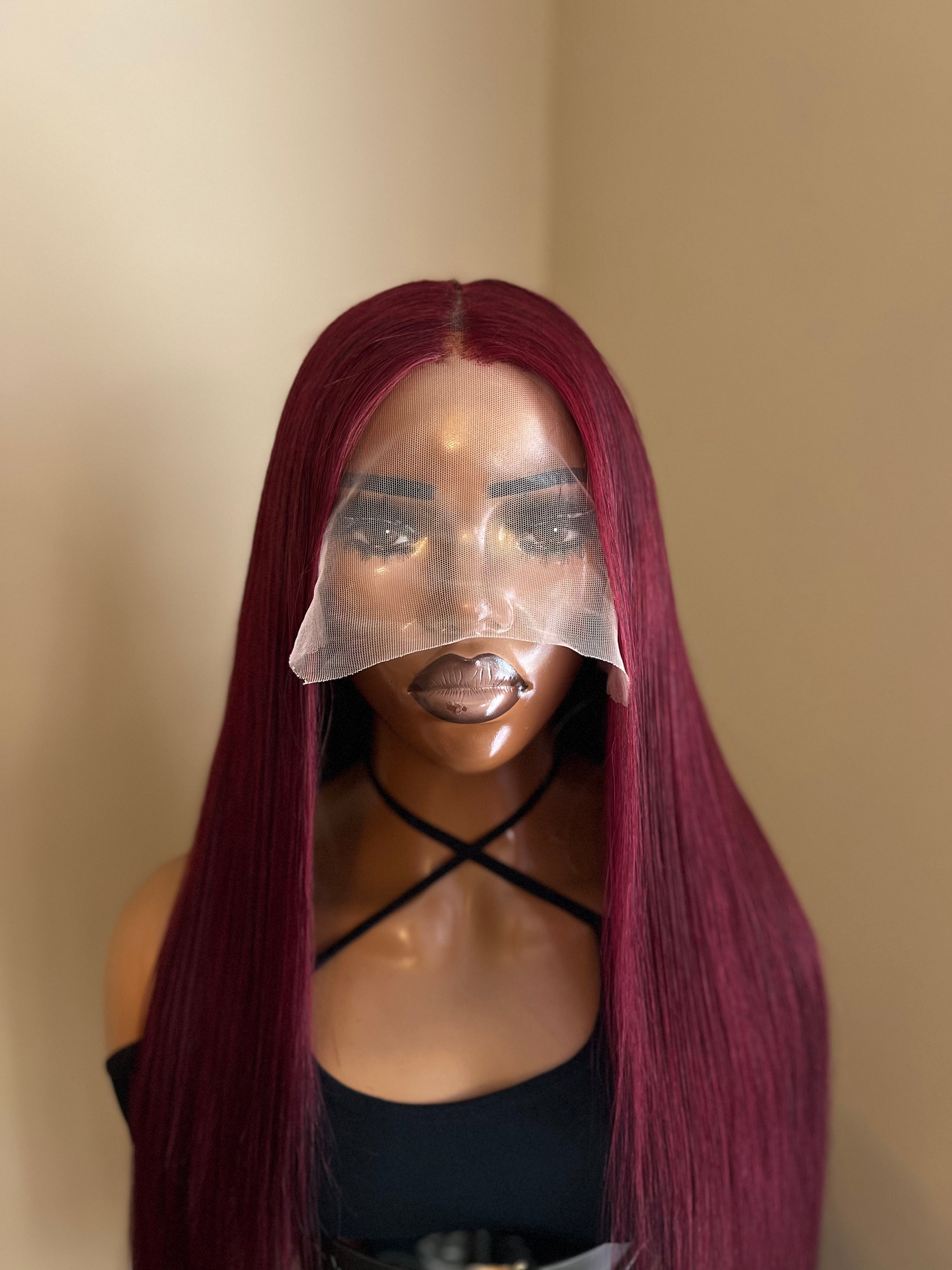 Burgundy/1B (99J) Frontal TL Straight Wig 28"