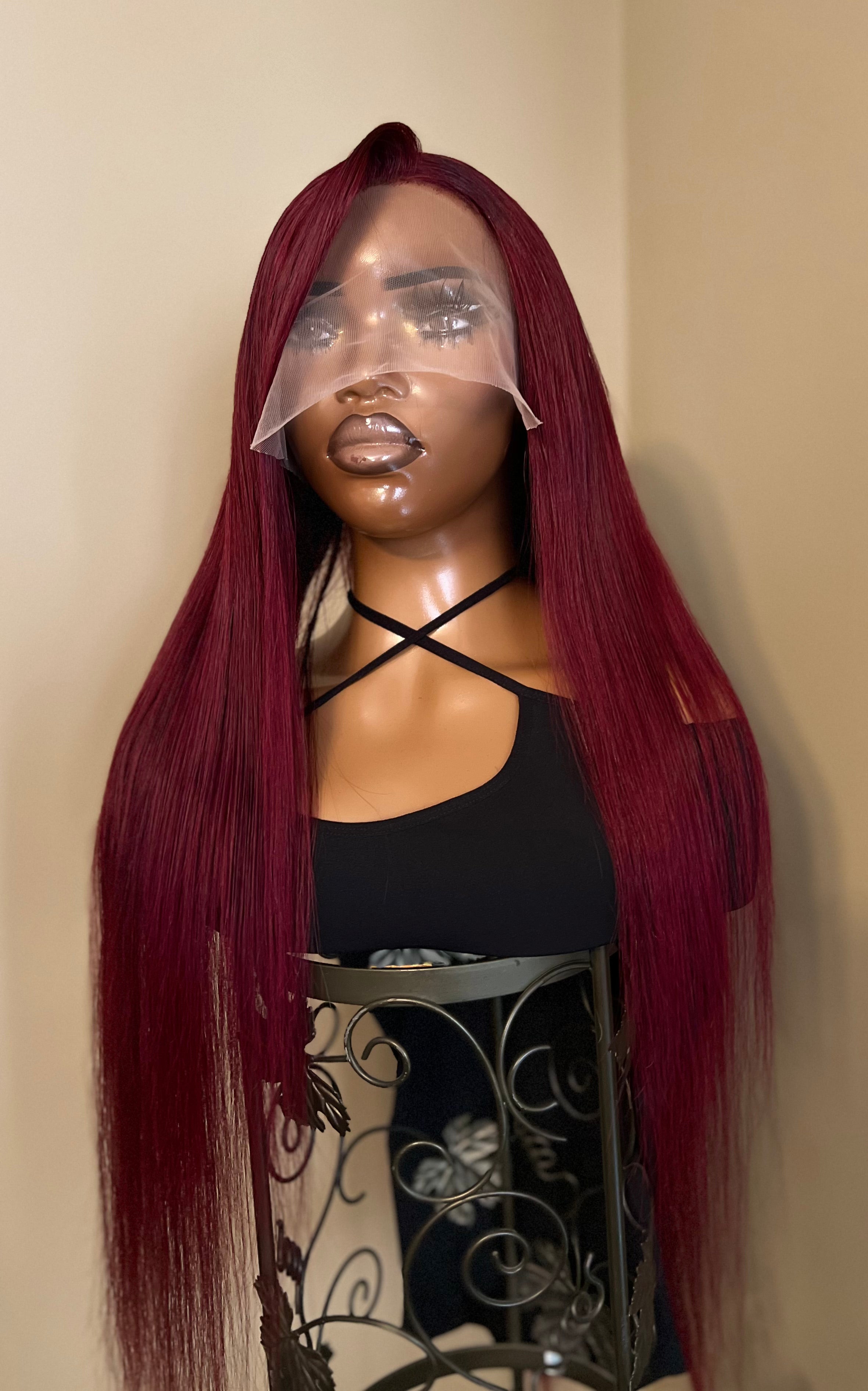 Burgundy/1B (99J) Frontal TL Straight Wig 28"