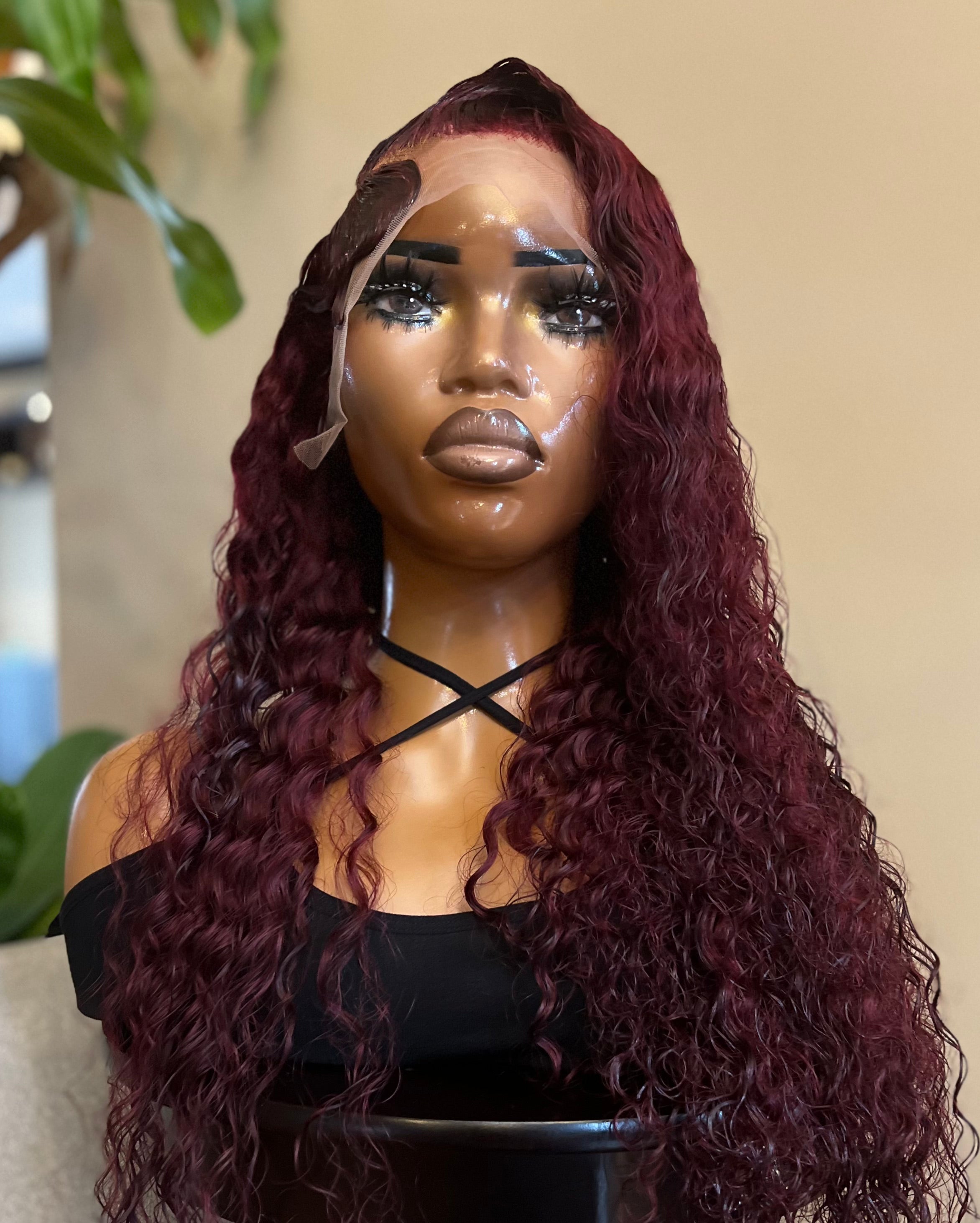 Burgundy/1B (99J) Frontal TL Deep Wave Wig 26"