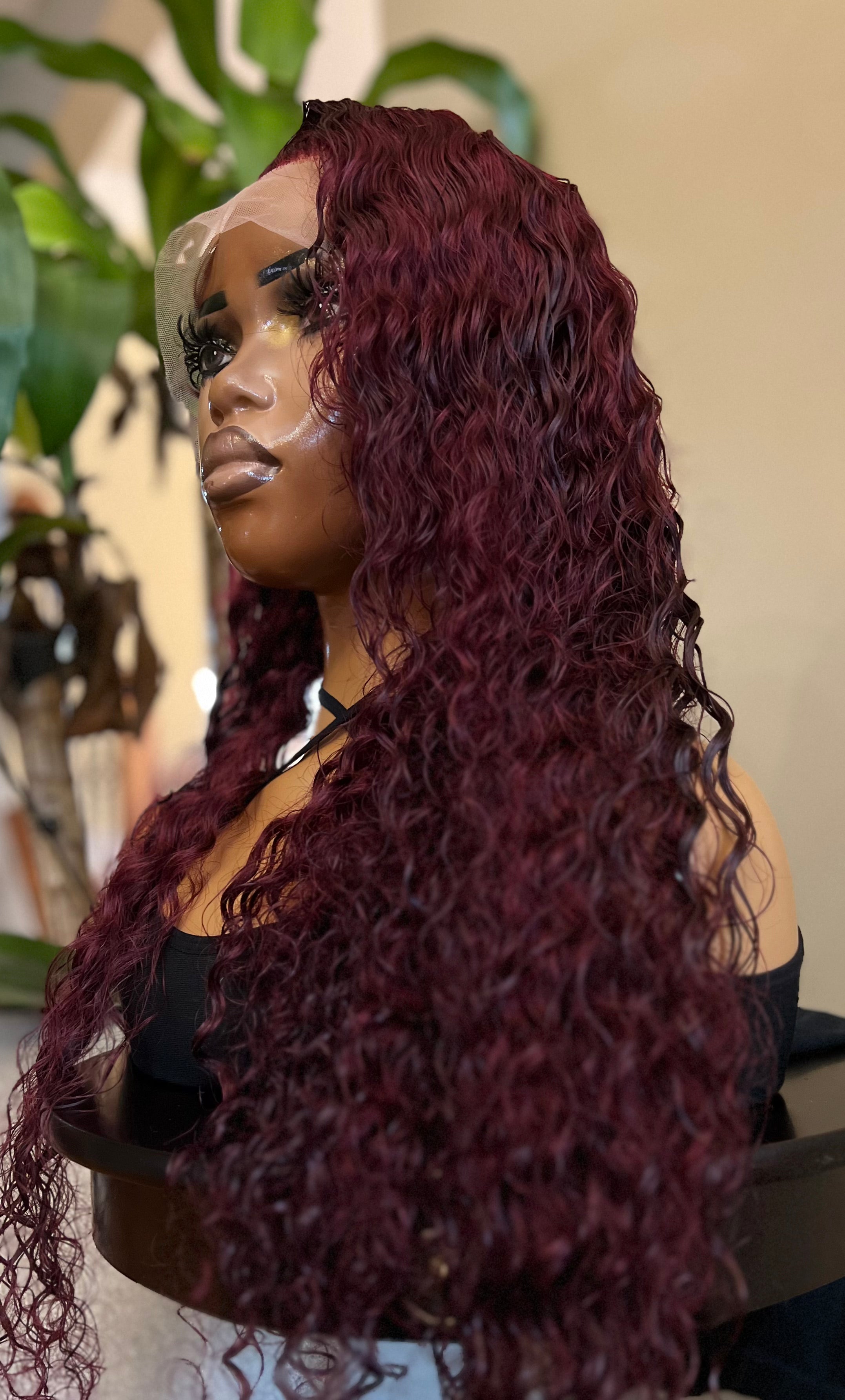 Burgundy/1B (99J) Frontal TL Deep Wave Wig 26"
