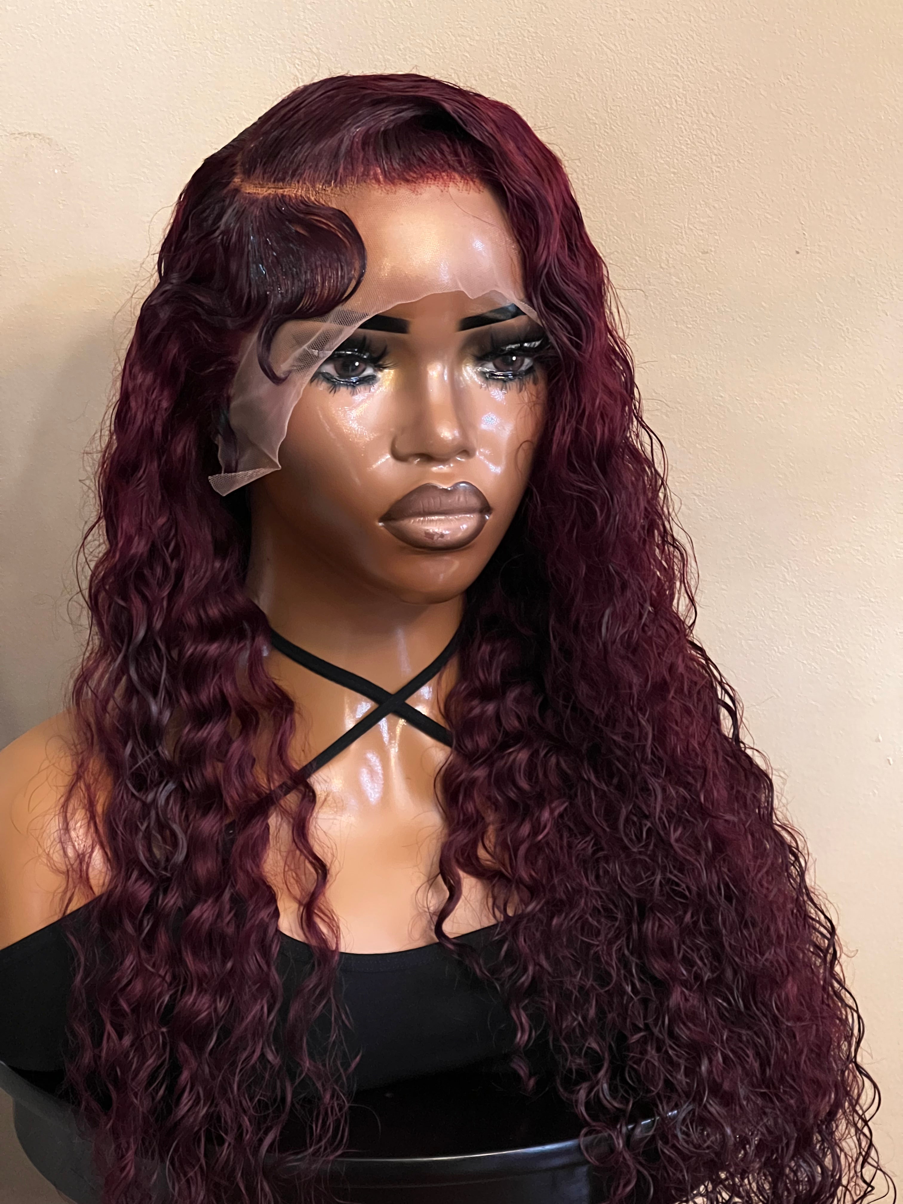 Burgundy/1B (99J) Frontal TL Deep Wave Wig 26"