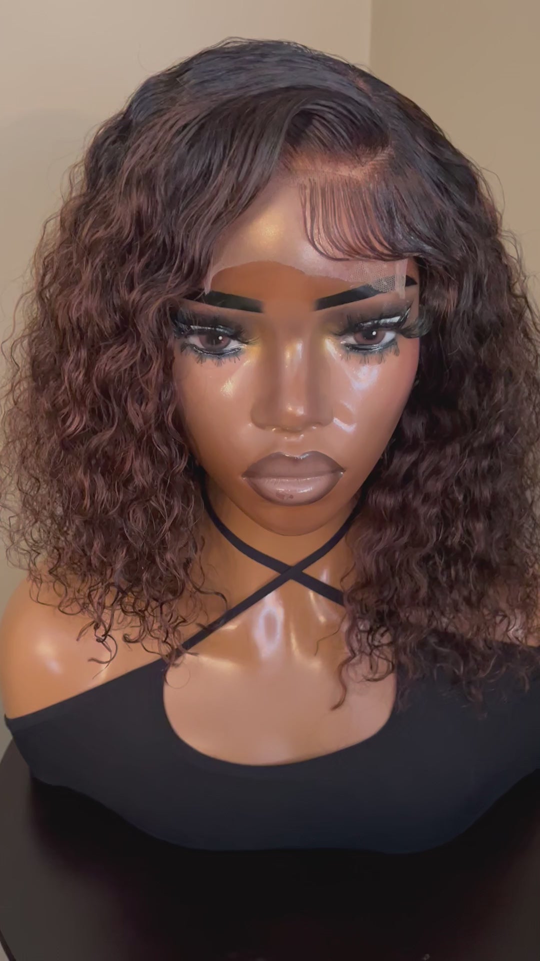 16" Curly Brown Wig 4x4 Transparent Lace